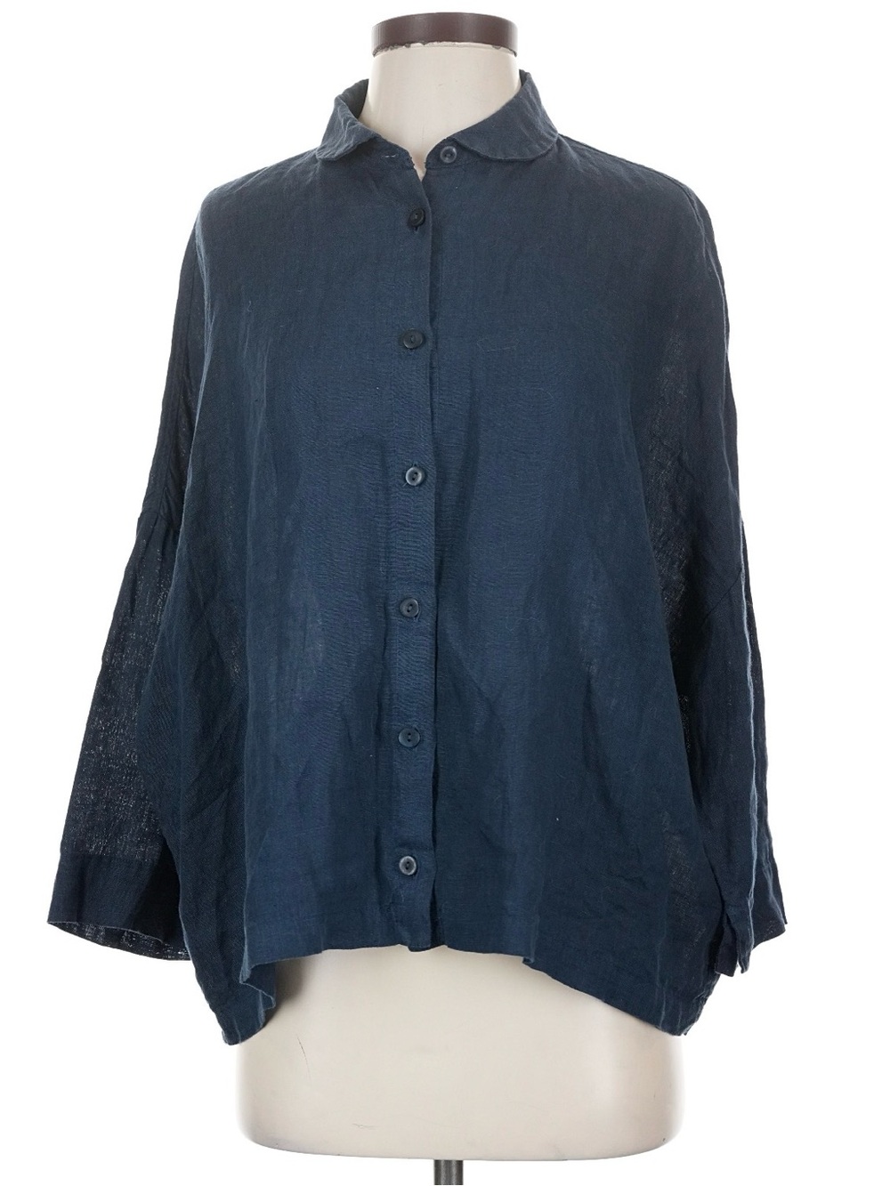 METTA MELBOURNE 100% Linen Navy Blue Button Up Top Size 2 VGUC